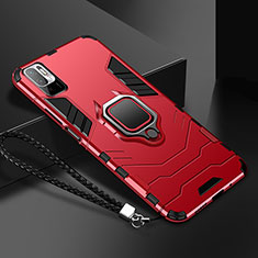 Silikon Hülle Handyhülle und Kunststoff Schutzhülle Tasche mit Magnetisch Fingerring Ständer R03 für Xiaomi Redmi Note 11 SE 5G Rot
