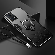 Silikon Hülle Handyhülle und Kunststoff Schutzhülle Tasche mit Magnetisch Fingerring Ständer R03 für Xiaomi Redmi Note 11T Pro+ Plus 5G Schwarz