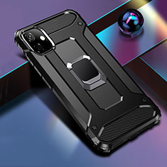 Silikon Hülle Handyhülle und Kunststoff Schutzhülle Tasche mit Magnetisch Fingerring Ständer R04 für Apple iPhone 11 Schwarz