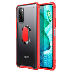 Silikon Hülle Handyhülle und Kunststoff Schutzhülle Tasche mit Magnetisch Fingerring Ständer R04 für Huawei Honor V30 5G Rot