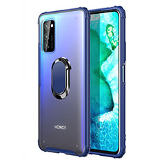 Silikon Hülle Handyhülle und Kunststoff Schutzhülle Tasche mit Magnetisch Fingerring Ständer R04 für Huawei Honor V30 Pro 5G Blau