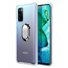 Silikon Hülle Handyhülle und Kunststoff Schutzhülle Tasche mit Magnetisch Fingerring Ständer R04 für Huawei Honor V30 Pro 5G Silber