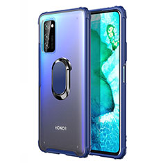 Silikon Hülle Handyhülle und Kunststoff Schutzhülle Tasche mit Magnetisch Fingerring Ständer R04 für Huawei Honor View 30 5G Blau