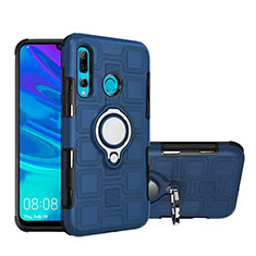 Silikon Hülle Handyhülle und Kunststoff Schutzhülle Tasche mit Magnetisch Fingerring Ständer R04 für Huawei P Smart+ Plus (2019) Blau