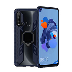 Silikon Hülle Handyhülle und Kunststoff Schutzhülle Tasche mit Magnetisch Fingerring Ständer R04 für Huawei P20 Lite (2019) Blau