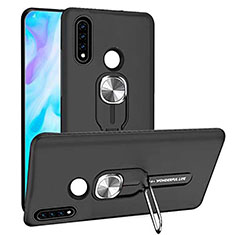 Silikon Hülle Handyhülle und Kunststoff Schutzhülle Tasche mit Magnetisch Fingerring Ständer R04 für Huawei P30 Lite Schwarz