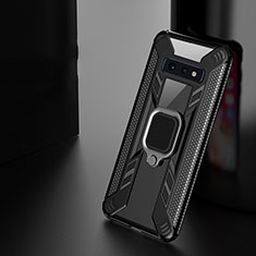 Silikon Hülle Handyhülle und Kunststoff Schutzhülle Tasche mit Magnetisch Fingerring Ständer R04 für Samsung Galaxy S10 Plus Schwarz