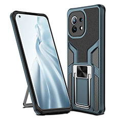 Silikon Hülle Handyhülle und Kunststoff Schutzhülle Tasche mit Magnetisch Fingerring Ständer R04 für Xiaomi Mi 11 Lite 5G Cyan