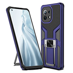Silikon Hülle Handyhülle und Kunststoff Schutzhülle Tasche mit Magnetisch Fingerring Ständer R04 für Xiaomi Mi 11 Lite 5G NE Blau
