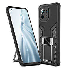 Silikon Hülle Handyhülle und Kunststoff Schutzhülle Tasche mit Magnetisch Fingerring Ständer R04 für Xiaomi Mi 11 Lite 5G NE Schwarz