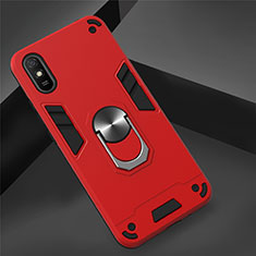 Silikon Hülle Handyhülle und Kunststoff Schutzhülle Tasche mit Magnetisch Fingerring Ständer R04 für Xiaomi Redmi 9i Rot