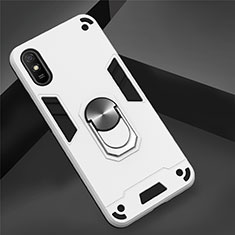 Silikon Hülle Handyhülle und Kunststoff Schutzhülle Tasche mit Magnetisch Fingerring Ständer R04 für Xiaomi Redmi 9i Weiß