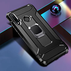 Silikon Hülle Handyhülle und Kunststoff Schutzhülle Tasche mit Magnetisch Fingerring Ständer R05 für Huawei Nova 5i Schwarz