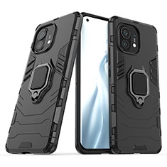 Silikon Hülle Handyhülle und Kunststoff Schutzhülle Tasche mit Magnetisch Fingerring Ständer R05 für Xiaomi Mi 11 Lite 5G Schwarz