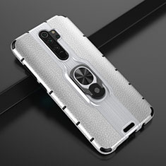 Silikon Hülle Handyhülle und Kunststoff Schutzhülle Tasche mit Magnetisch Fingerring Ständer R05 für Xiaomi Redmi Note 8 Pro Silber