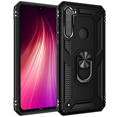 Silikon Hülle Handyhülle und Kunststoff Schutzhülle Tasche mit Magnetisch Fingerring Ständer R05 für Xiaomi Redmi Note 8T Schwarz