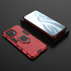 Silikon Hülle Handyhülle und Kunststoff Schutzhülle Tasche mit Magnetisch Fingerring Ständer R07 für Xiaomi Mi 11 5G Rot