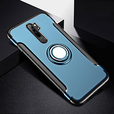 Silikon Hülle Handyhülle und Kunststoff Schutzhülle Tasche mit Magnetisch Fingerring Ständer R08 für Xiaomi Redmi Note 8 Pro Blau