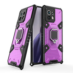 Silikon Hülle Handyhülle und Kunststoff Schutzhülle Tasche mit Magnetisch Fingerring Ständer R09 für Xiaomi Mi 11 5G Violett