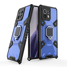 Silikon Hülle Handyhülle und Kunststoff Schutzhülle Tasche mit Magnetisch Fingerring Ständer R09 für Xiaomi Mi 11 Lite 5G Blau