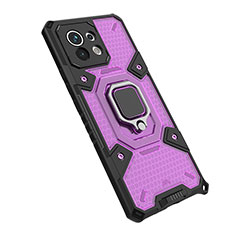 Silikon Hülle Handyhülle und Kunststoff Schutzhülle Tasche mit Magnetisch Fingerring Ständer R10 für Xiaomi Mi 11 Lite 5G NE Violett