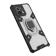 Silikon Hülle Handyhülle und Kunststoff Schutzhülle Tasche mit Magnetisch Fingerring Ständer R10 für Xiaomi Mi 11 Lite 5G Weiß