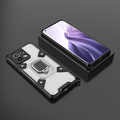 Silikon Hülle Handyhülle und Kunststoff Schutzhülle Tasche mit Magnetisch Fingerring Ständer R11 für Xiaomi Mi 11 Lite 5G Weiß