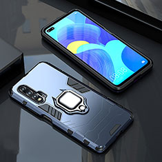 Silikon Hülle Handyhülle und Kunststoff Schutzhülle Tasche mit Magnetisch Fingerring Ständer S01 für Huawei Nova 6 Blau