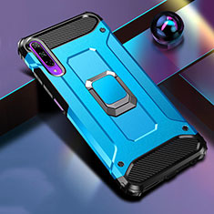 Silikon Hülle Handyhülle und Kunststoff Schutzhülle Tasche mit Magnetisch Fingerring Ständer S01 für Huawei P Smart Pro (2019) Hellblau