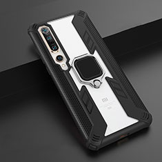 Silikon Hülle Handyhülle und Kunststoff Schutzhülle Tasche mit Magnetisch Fingerring Ständer S02 für Xiaomi Mi 10 Pro Schwarz