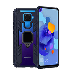 Silikon Hülle Handyhülle und Kunststoff Schutzhülle Tasche mit Magnetisch Fingerring Ständer S03 für Huawei Nova 5i Pro Blau