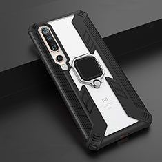 Silikon Hülle Handyhülle und Kunststoff Schutzhülle Tasche mit Magnetisch Fingerring Ständer S03 für Xiaomi Mi 10 Schwarz