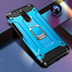 Silikon Hülle Handyhülle und Kunststoff Schutzhülle Tasche mit Magnetisch Fingerring Ständer S03 für Xiaomi Redmi 8 Blau