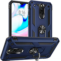 Silikon Hülle Handyhülle und Kunststoff Schutzhülle Tasche mit Magnetisch Fingerring Ständer S04 für Xiaomi Redmi 8 Blau