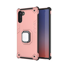 Silikon Hülle Handyhülle und Kunststoff Schutzhülle Tasche mit Magnetisch Fingerring Ständer T01 für Samsung Galaxy Note 10 Rosegold