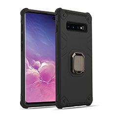 Silikon Hülle Handyhülle und Kunststoff Schutzhülle Tasche mit Magnetisch Fingerring Ständer T01 für Samsung Galaxy S10 5G Schwarz