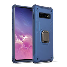 Silikon Hülle Handyhülle und Kunststoff Schutzhülle Tasche mit Magnetisch Fingerring Ständer T01 für Samsung Galaxy S10 Blau