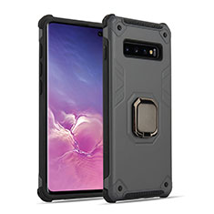 Silikon Hülle Handyhülle und Kunststoff Schutzhülle Tasche mit Magnetisch Fingerring Ständer T01 für Samsung Galaxy S10 Grau