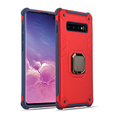 Silikon Hülle Handyhülle und Kunststoff Schutzhülle Tasche mit Magnetisch Fingerring Ständer T01 für Samsung Galaxy S10 Plusfarbig