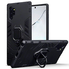 Silikon Hülle Handyhülle und Kunststoff Schutzhülle Tasche mit Magnetisch Ständer A03 für Samsung Galaxy Note 10 Plus 5G Schwarz