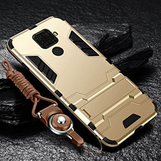 Silikon Hülle Handyhülle und Kunststoff Schutzhülle Tasche mit Magnetisch Ständer für Huawei Nova 5i Pro Gold