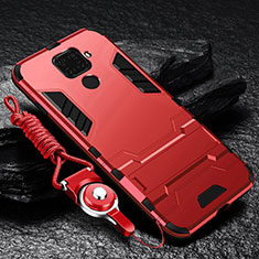Silikon Hülle Handyhülle und Kunststoff Schutzhülle Tasche mit Magnetisch Ständer für Huawei Nova 5i Pro Rot