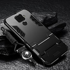 Silikon Hülle Handyhülle und Kunststoff Schutzhülle Tasche mit Magnetisch Ständer für Huawei Nova 5z Schwarz