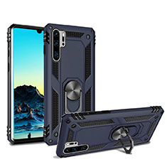 Silikon Hülle Handyhülle und Kunststoff Schutzhülle Tasche mit Magnetisch Ständer für Huawei P30 Pro Blau