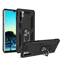 Silikon Hülle Handyhülle und Kunststoff Schutzhülle Tasche mit Magnetisch Ständer für Huawei P30 Pro Schwarz
