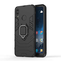Silikon Hülle Handyhülle und Kunststoff Schutzhülle Tasche mit Magnetisch Ständer für Huawei Y7 (2019) Schwarz
