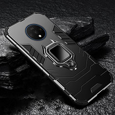 Silikon Hülle Handyhülle und Kunststoff Schutzhülle Tasche mit Magnetisch Ständer für OnePlus 7T Schwarz