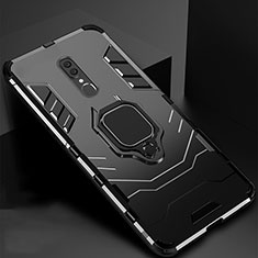 Silikon Hülle Handyhülle und Kunststoff Schutzhülle Tasche mit Magnetisch Ständer für Oppo A9X Schwarz