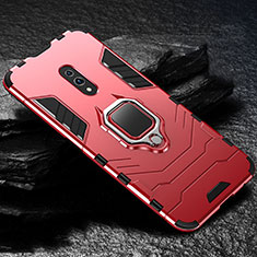 Silikon Hülle Handyhülle und Kunststoff Schutzhülle Tasche mit Magnetisch Ständer für Oppo K3 Rot