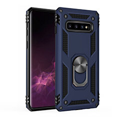 Silikon Hülle Handyhülle und Kunststoff Schutzhülle Tasche mit Magnetisch Ständer für Samsung Galaxy S10 5G Blau